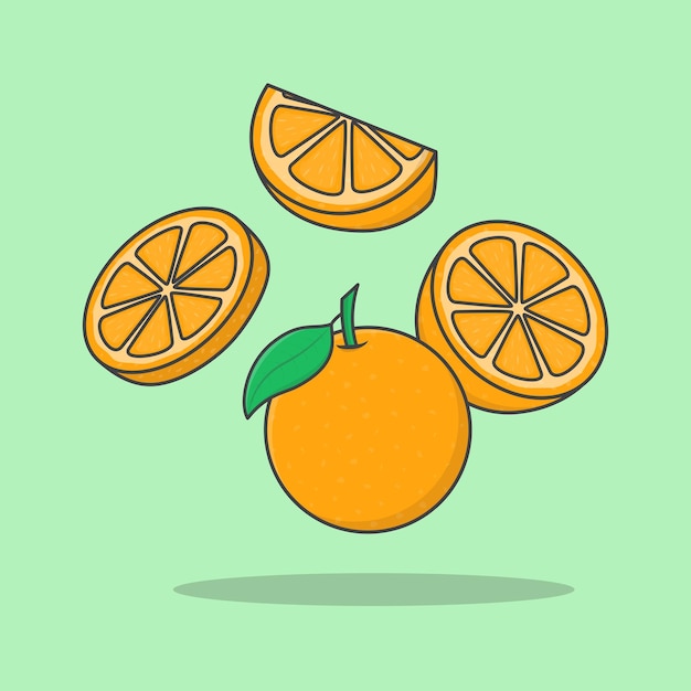 Ilustración de vector de dibujos animados de frutas naranjas contorno de icono plano de frutas naranjas frescas