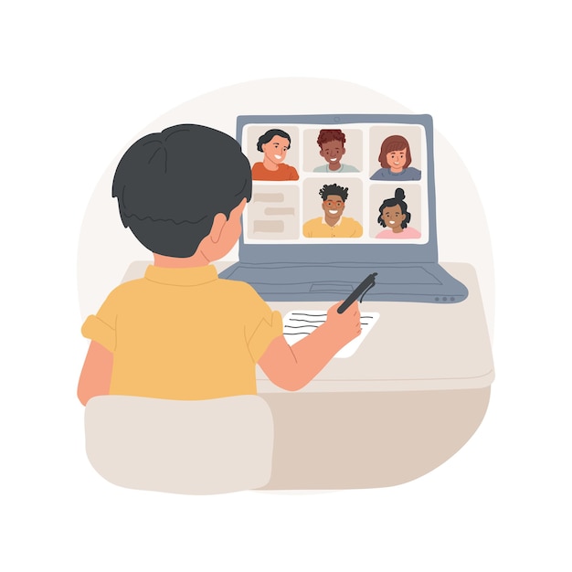 Ilustración de vector de dibujos animados de grupo de estudio virtual aislado