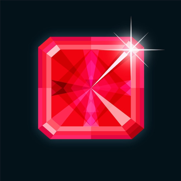 Ilustración de vector de dibujos animados de joya de diamante brillante rojo