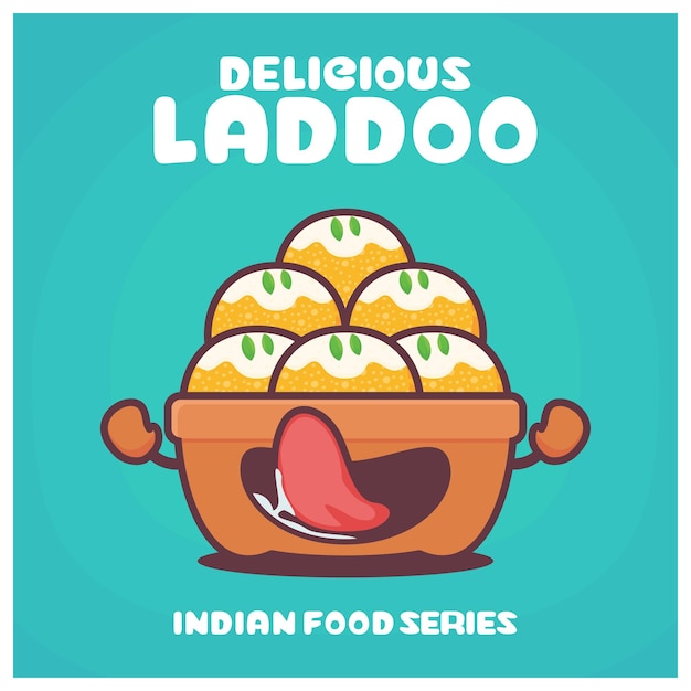 Ilustración de vector de dibujos animados laddoo de comida india tradicional