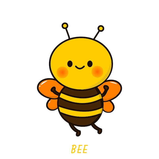 Ilustración de vector de dibujos animados lindo abeja agitando aislado sobre fondo blanco