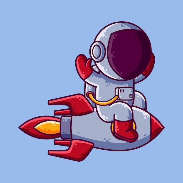 Ilustración de vector de dibujos animados lindo astronauta montando cohete. vector de caracteres de estilo de dibujos animados.