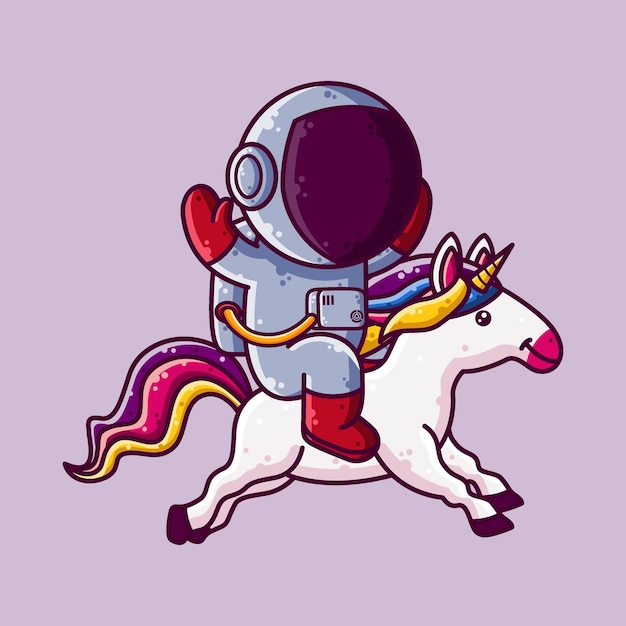 Ilustración de vector de dibujos animados lindo astronauta montando unicornio. vector de personaje de dibujos animados.