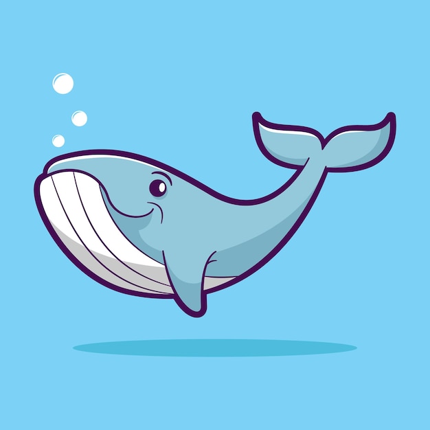 Ilustración de vector de dibujos animados lindo ballena