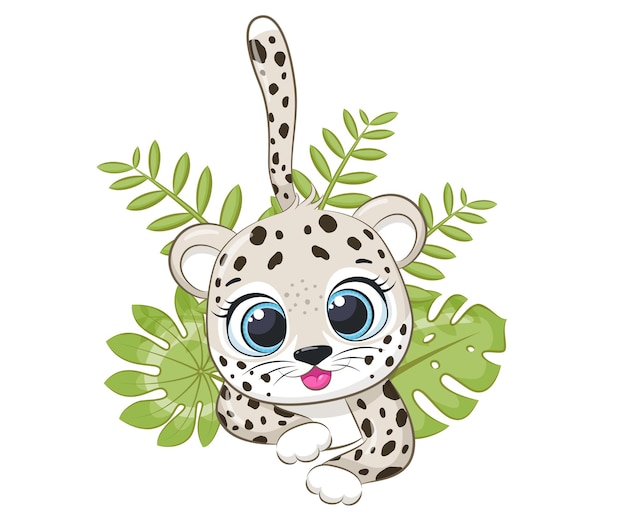 Ilustración de vector de dibujos animados lindo bebé leopardo
