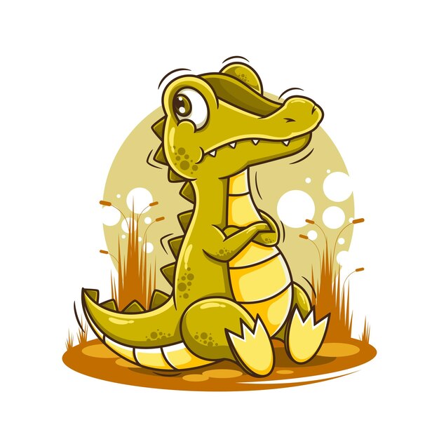 Ilustración de vector de dibujos animados lindo cocodrilo