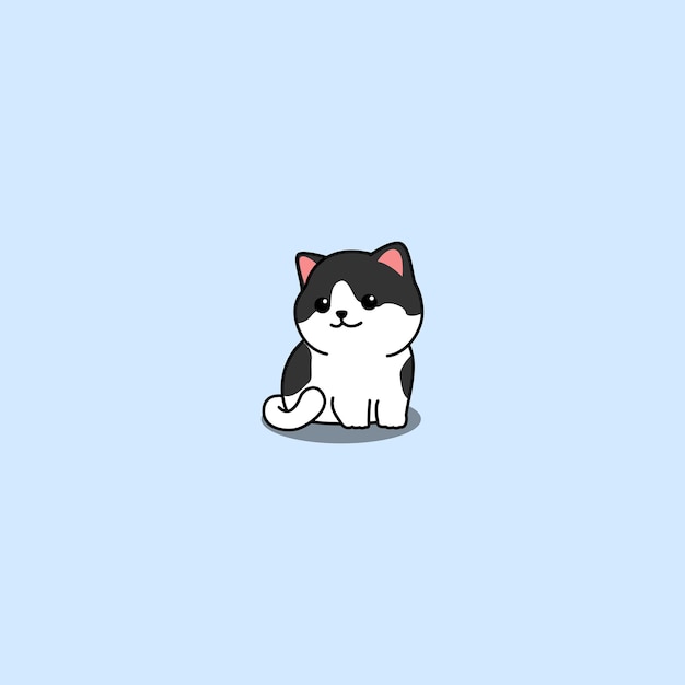 Ilustración de vector de dibujos animados lindo gato blanco y negro sentado