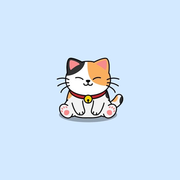 Ilustración de vector de dibujos animados lindo gato blanco sentado