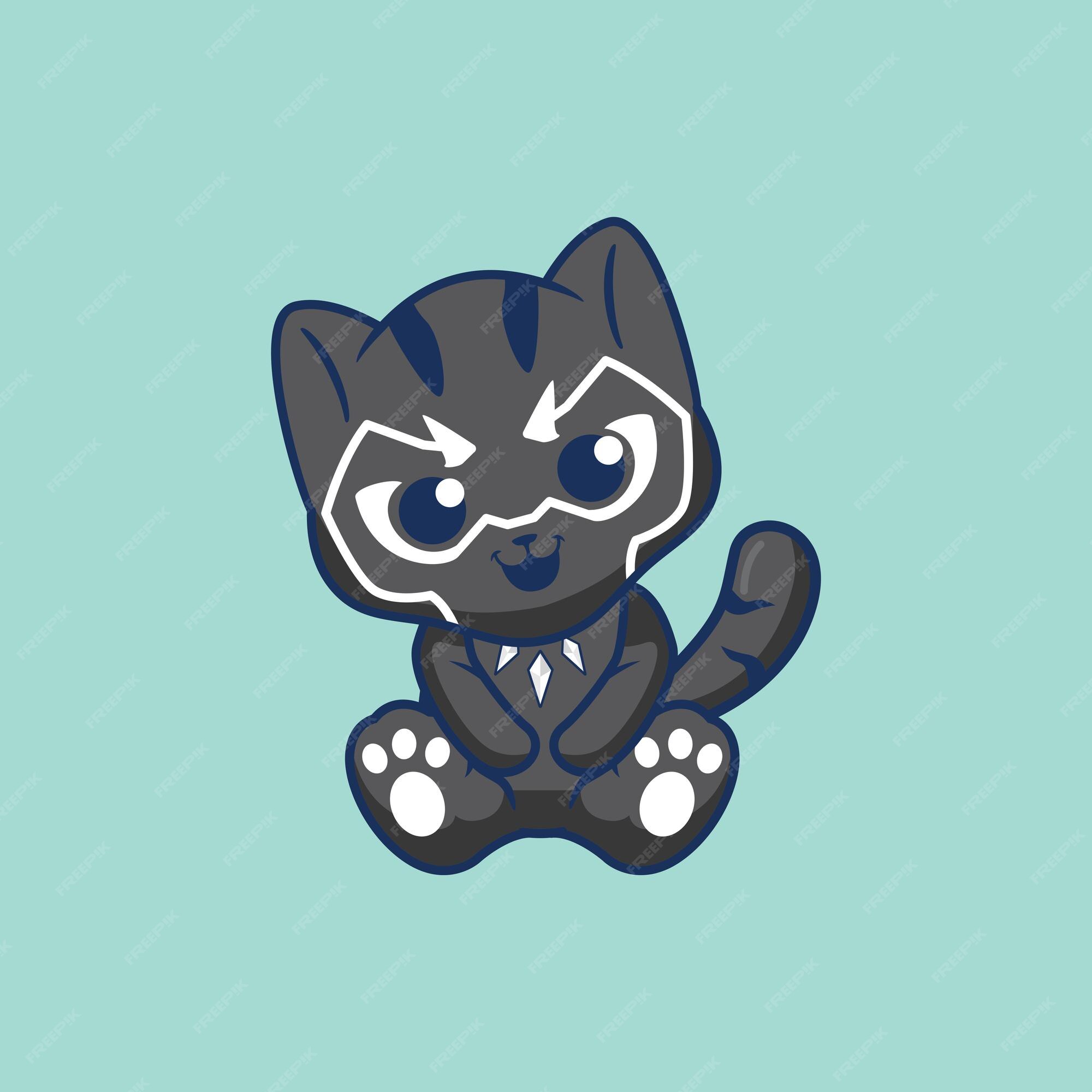 Ilustración de vector de dibujos animados lindo gato cosplay pantera negra  | Vector Premium