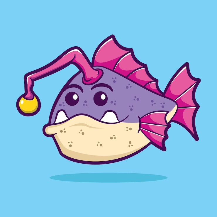 Vector ilustración de vector de dibujos animados lindo pez pescador