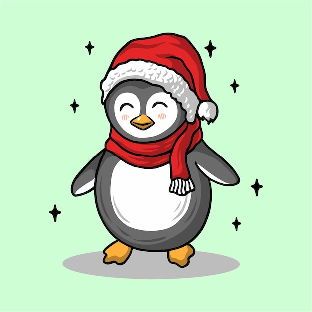Vector ilustración de vector de dibujos animados lindo pingüino de navidad