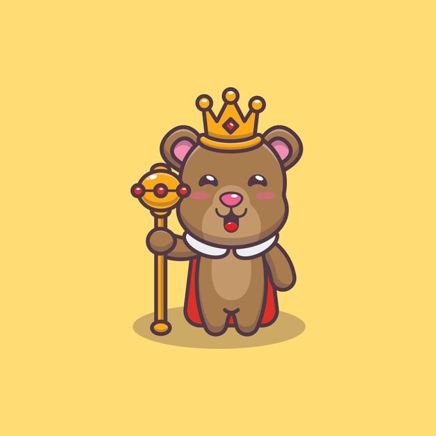 Ilustración de vector de dibujos animados lindo rey oso