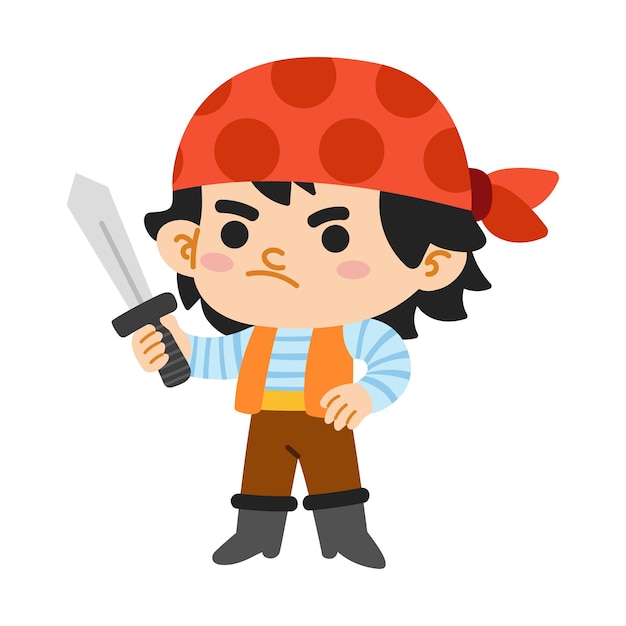 Ilustración de vector de dibujos animados para niños, niño pirata de carácter