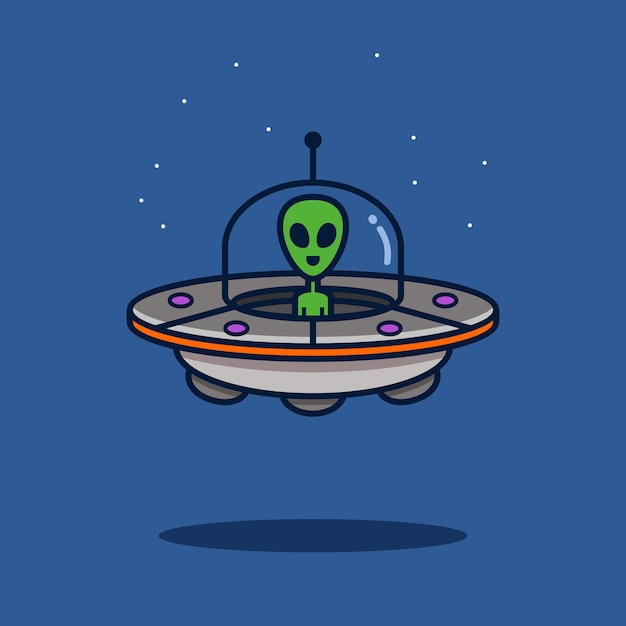 Ilustración de vector de dibujos animados de OVNI extraterrestre Concepto de icono de espacio Estilo de dibujos animados plano de OVNI alienígena lindo