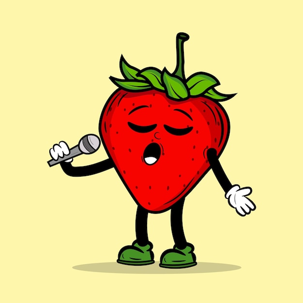 Ilustración de vector de dibujos animados de personaje de fresa de canto