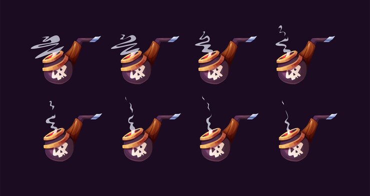Vector ilustración de vector de dibujos animados de pipa de fumar pirata juego de sprites de animación para el juego pipa de tabaco