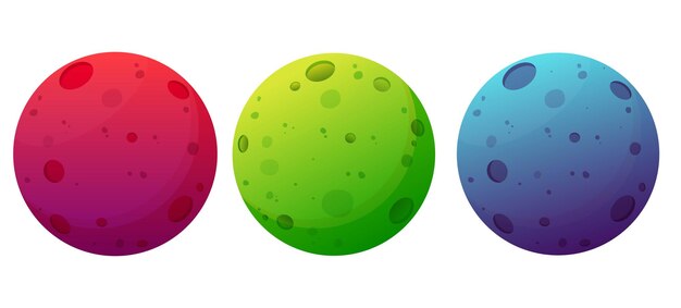 Ilustración de vector de dibujos animados de planetas de fantasía Iconos de juegos de mundo espacial de fantasía