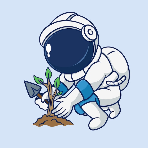 ilustración de vector de dibujos animados de plantación de árboles de astronauta