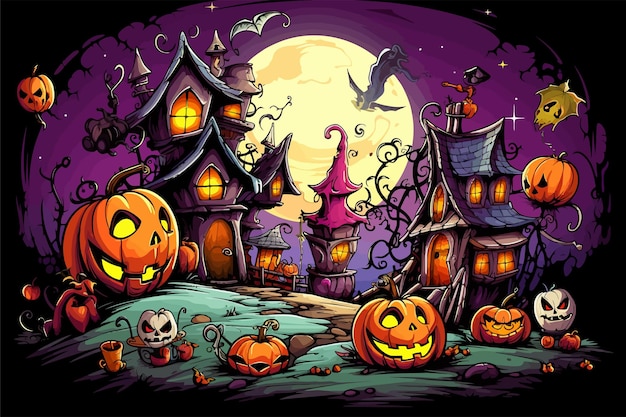 Ilustración de vector de dibujos animados de saludo de Halloween