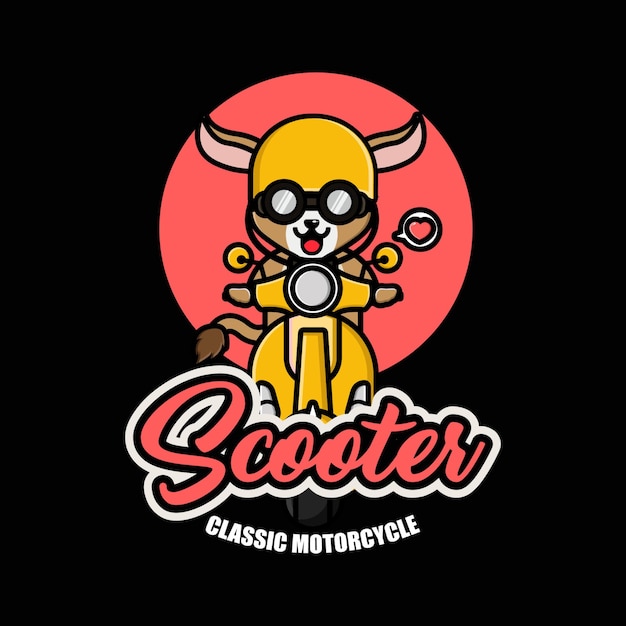 Ilustración de vector de dibujos animados de scooter de montar a caballo de cabra lindo