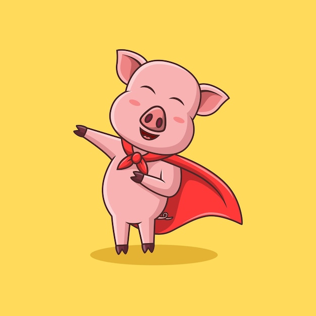Ilustración de Vector de dibujos animados de superhéroe de cerdo lindo