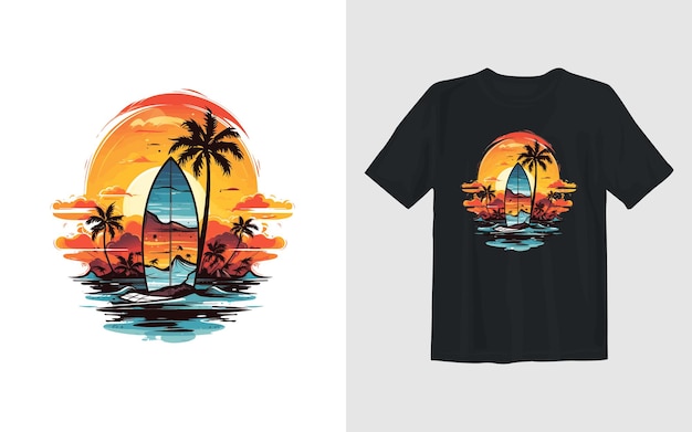 Ilustración de vector de dibujos animados de tabla de surf Diseño de camiseta de tabla de surf