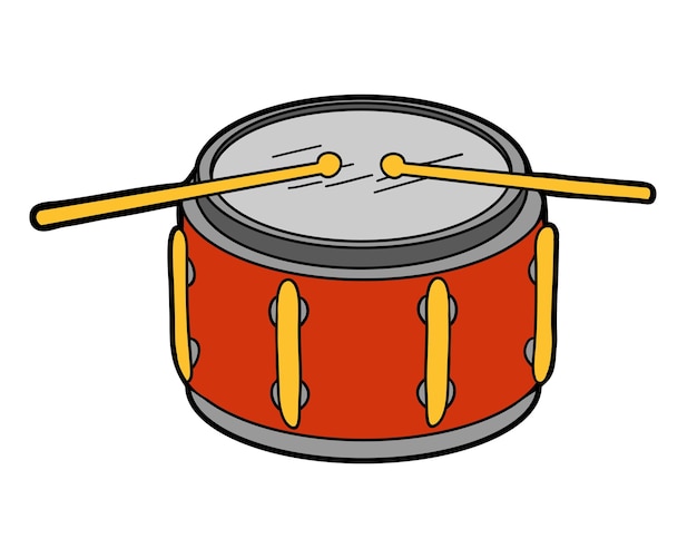Ilustración de vector de dibujos animados, tambor. Instrumento musical colorido