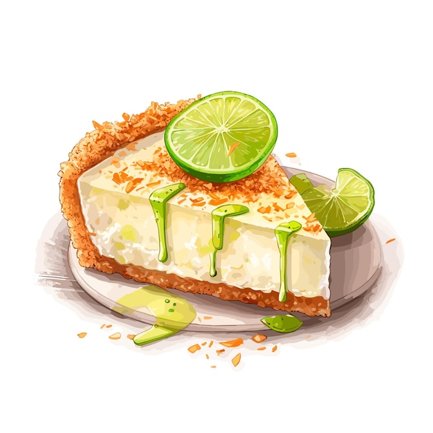 Vector ilustración de vector de dibujos animados de tarta de queso con lima de coco