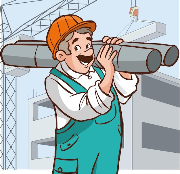 ilustración de vector de dibujos animados de trabajador de construcción