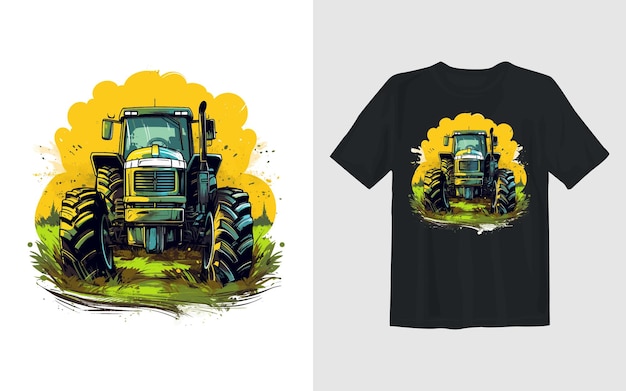 Vector ilustración de vector de dibujos animados de tractor diseño de camiseta de tractor
