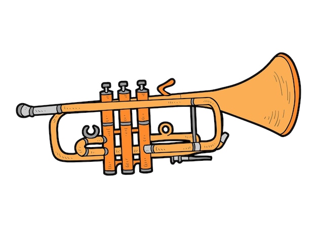 Ilustración de vector de dibujos animados, trompeta. Instrumento musical colorido
