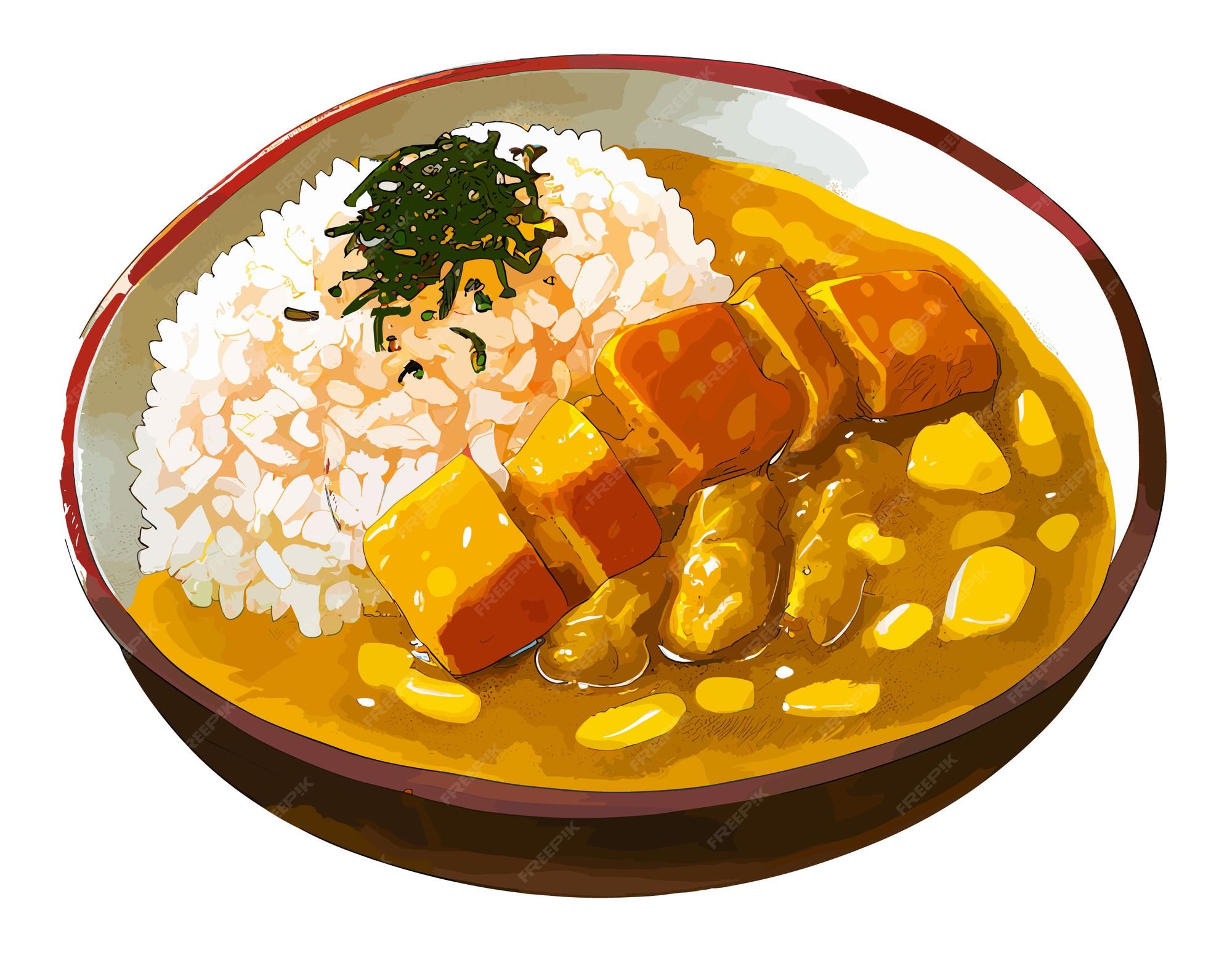 Ilustración de vector de dibujos animados de vector de arroz al curry ...