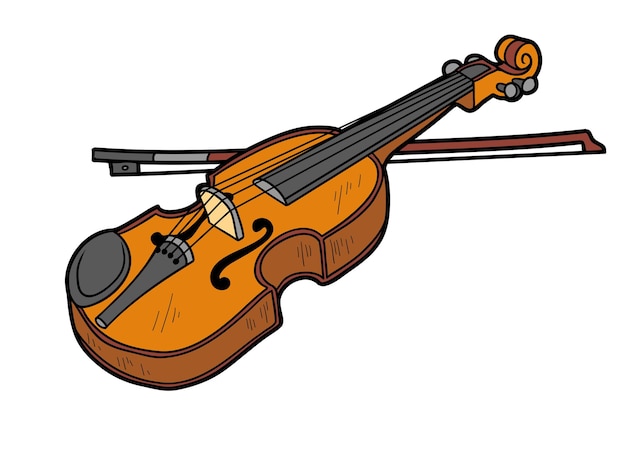 Ilustración de vector de dibujos animados, violín. instrumento musical colorido