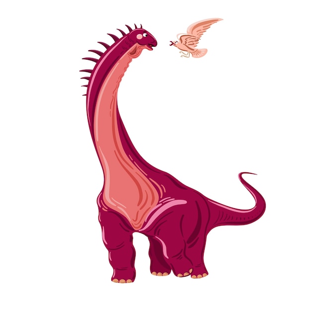 Ilustración de Vector de dinosaurio púrpura gigante con braquiosaurio