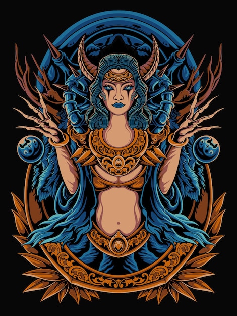 Ilustración de vector de diosa con grabado