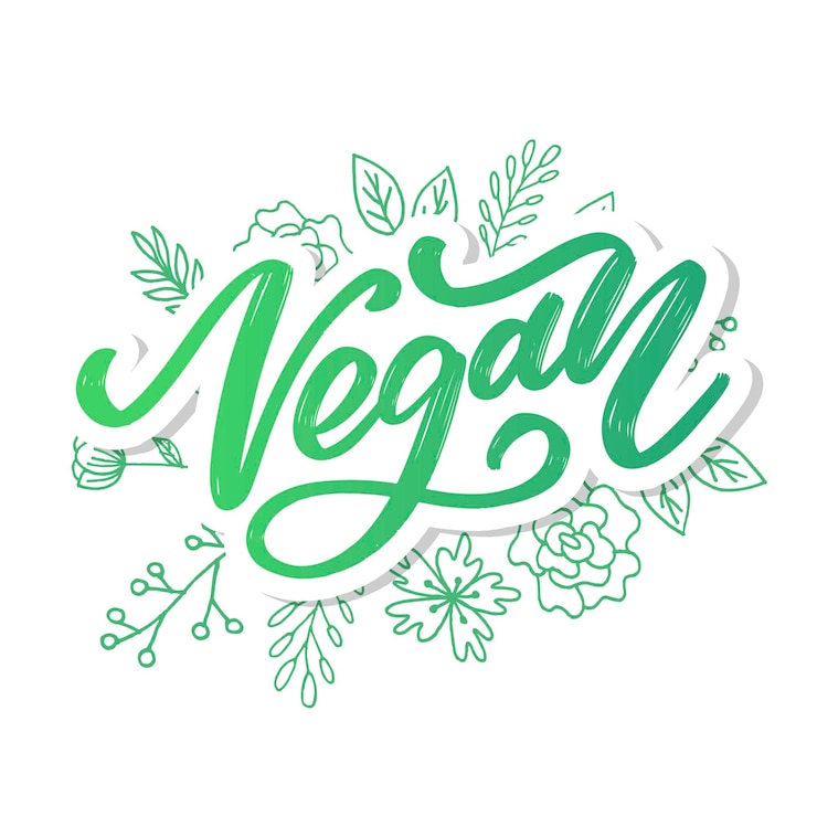 Vector ilustración de vector, diseño de alimentos. letras escritas a mano para restaurante, menú de cafetería. elementos vectoriales para etiquetas, logotipos, insignias, pegatinas o iconos. colección caligráfica y tipográfica. menú vegano
