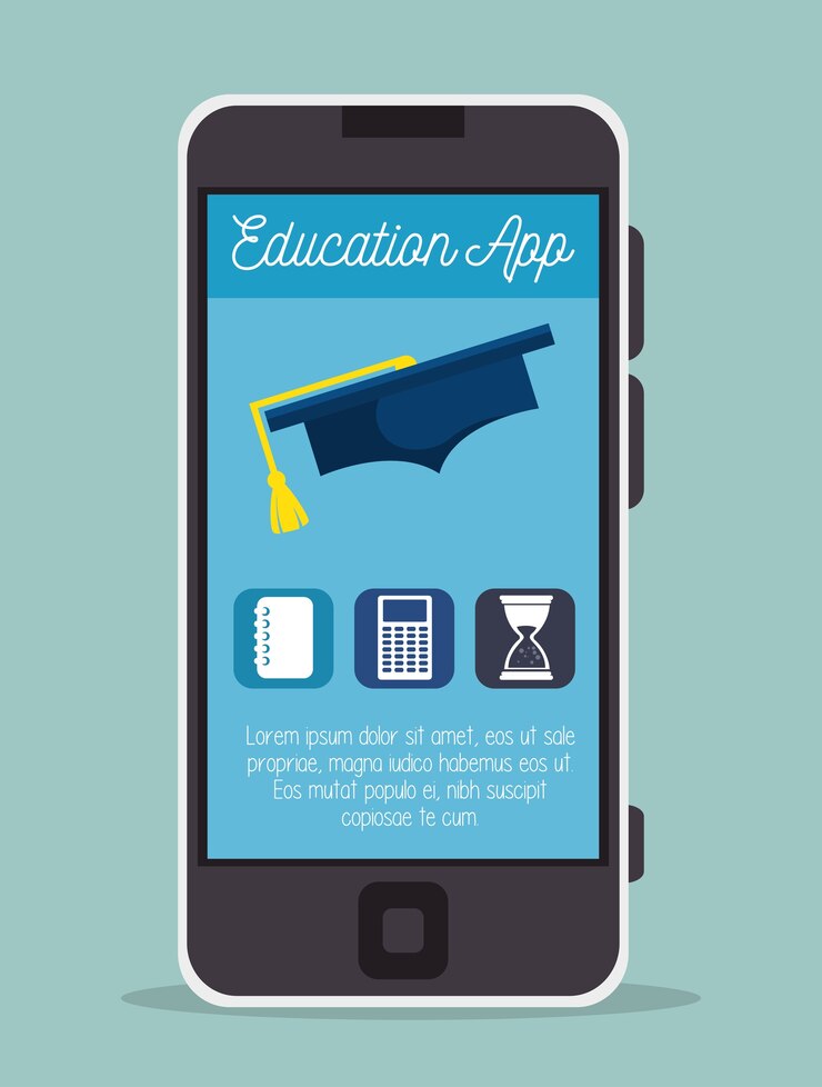 Vector ilustración de vector de diseño de aplicación de teléfono inteligente de educación en línea