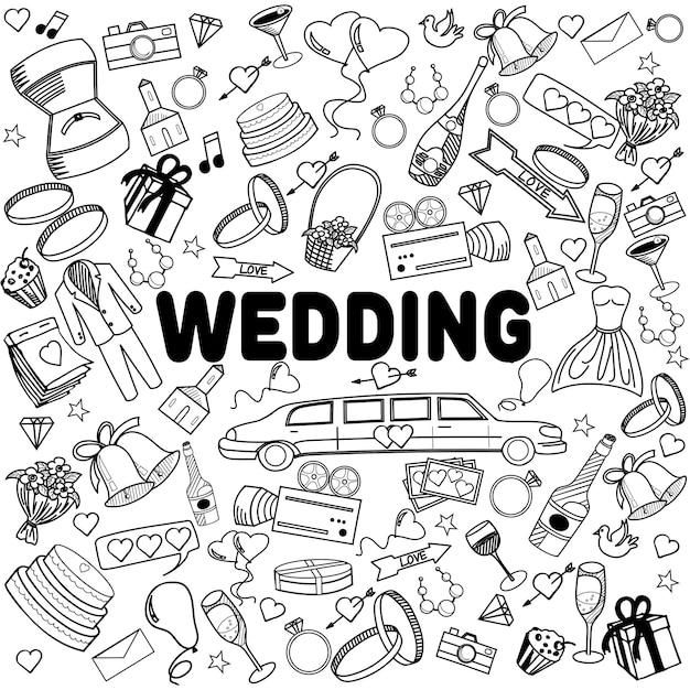 Ilustración de vector de diseño de arte de línea de boda