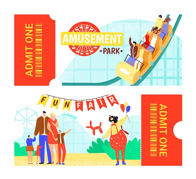 Ilustración de vector de diseño de boleto de parque de atracciones Carpa de carnaval de fondo de entretenimiento de circo en banner de invitación de diversión