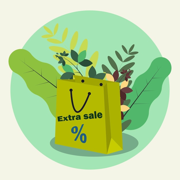 Ilustración de vector de diseño de bolsa de compras de venta extra