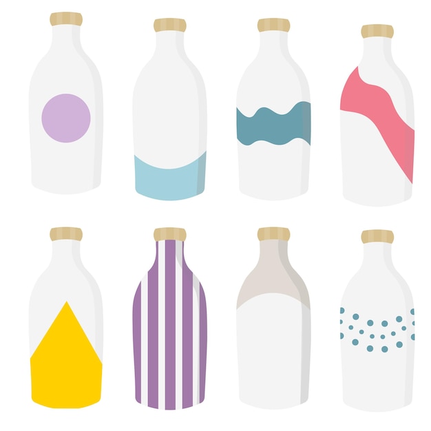 Ilustración de vector de diseño de botellas de vidrio de leche lindo