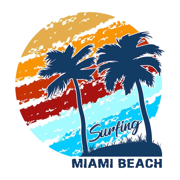 Ilustración de vector de diseño de camiseta de Miami Beach de surf