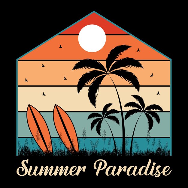 Ilustración de Vector de diseño de camiseta de paraíso de verano