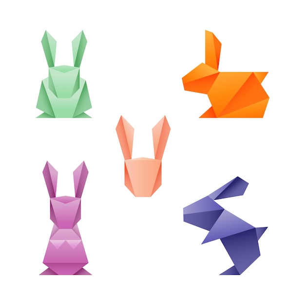 Ilustración de vector de diseño de color geométrico de origami de papel de conejo aislado en blanco