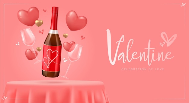 Ilustración de vector de diseño de día de San Valentín realista 3D