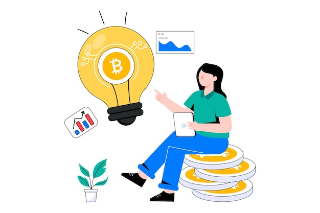 Ilustración de vector de diseño de estilo plano Bitcoin Idea. ilustración de stock