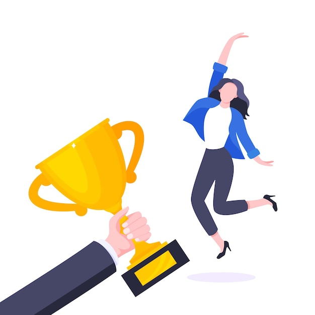 Ilustración de vector de diseño de estilo plano de ceremonia de ganador de premio de empleado de negocios feliz Empleado