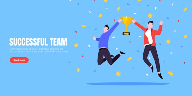 Ilustración de vector de diseño de estilo plano de ceremonia de premiación de ganadores de empleados de equipo de negocios feliz