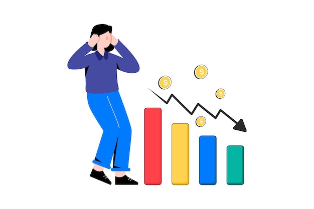 Ilustración de Vector de diseño de estilo plano de deflación de mercado. ilustración común