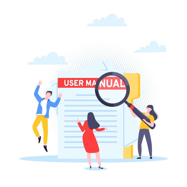 Ilustración de vector de diseño de estilo plano de guía manual de usuario